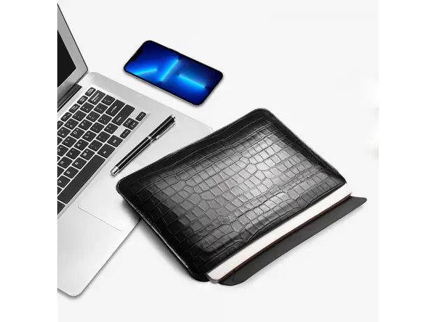 ნოუთბუქის ჩანთა WiWU 13.3'' Skin Croco Geniunie Leather Sleeve Black, 4 image