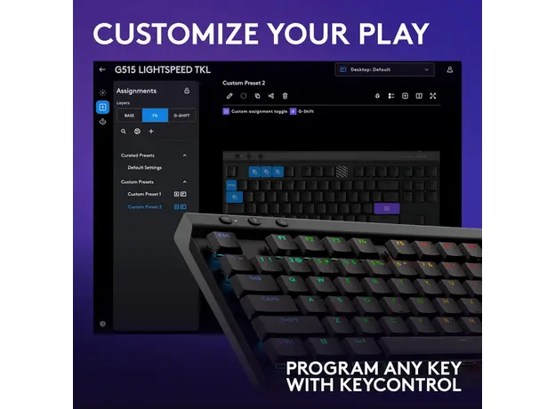კლავიატურა LOGITECH G515 LIGHTSPEED TKL Gaming Keyboard - BLACK - US INT'L - 2.4GHZ/BT - EMEA28i-935 - TACTILE, 7 image