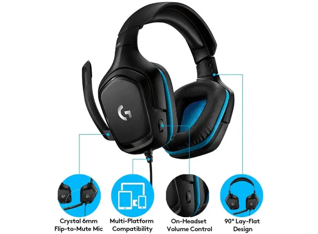 ყურსასმენი LOGITECH G432 Wired Gaming Headset 7.1 - LEATHERETTE - BLACK/BLUE - USB, 4 image