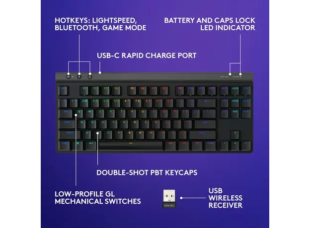 კლავიატურა LOGITECH G515 LIGHTSPEED TKL Gaming Keyboard - BLACK - US INT'L - 2.4GHZ/BT - EMEA28i-935 - TACTILE, 6 image