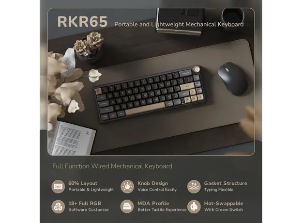 კლავიატურა Royal Kludge RK R65 RGB Mechanical Keyboard, Brown switch, Hot Swappable, Type-C wired, Phantom, 7 image
