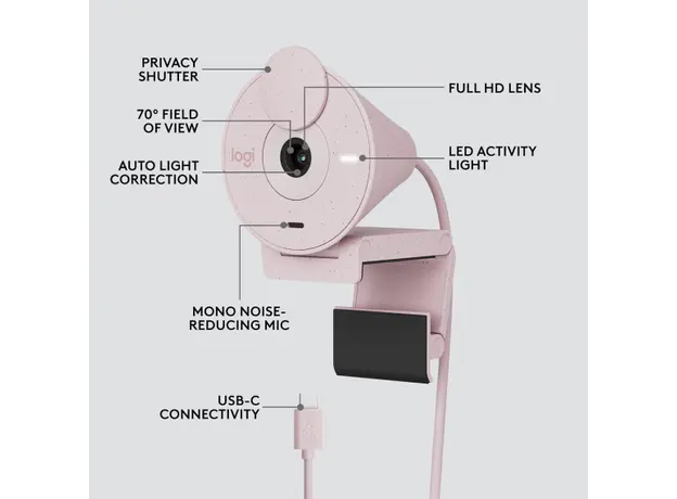 ვებკამერა LOGITECH Brio 300 Full HD webcam - ROSE - USB - EMEA28-935, 4 image