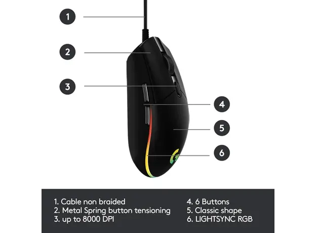 Mouse LOGITECH G203 LIGHTSYNC - BLACK - EMEA, 3 image