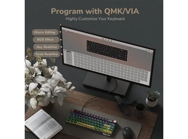 კლავიატურა Royal Kludge RK R65 RGB Mechanical Keyboard, Brown switch, Hot Swappable, Type-C wired, Phantom, 6 image