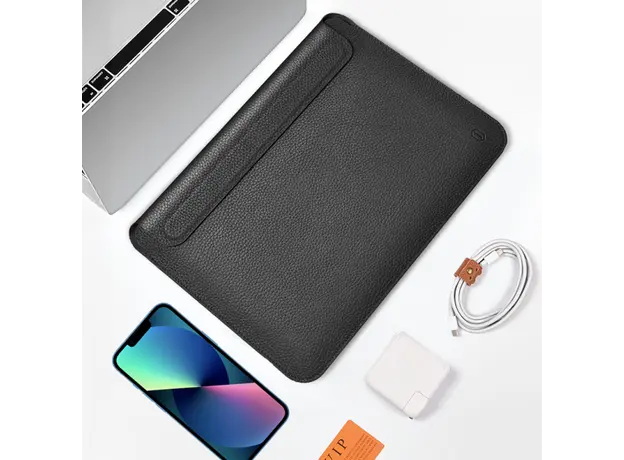 ნოუთბუქის ჩანთა WiWU 13.3'' Genuine Leather Laptop Sleeve Black, 5 image