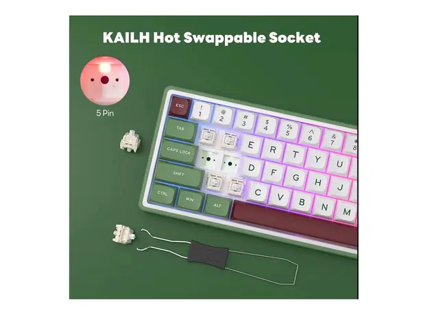 კლავიატურა Royal Kludge RK R65 RGB Mechanical Keyboard, Brown switch, Hot Swappable, Type-C wired, Green sand, 7 image