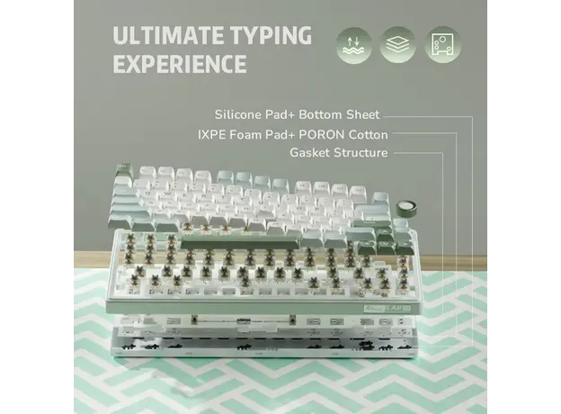 კლავიატურა Royal Kludge RK R75 RGB Mechanical Keyboard, Brown switch, Hot Swappable, Type-C wired, Sky Cyan, 4 image