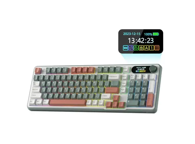 კლავიატურა Royal Kludge RK S98 RGB Mechanical Keyboard, Chartreuse switch, Smart Display, Hot Swappable, Type-C wired, Bluetooth 5.0, 2.4GHz, Camping, 2 image