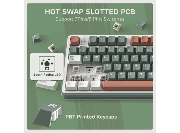 კლავიატურა Royal Kludge RK S98 RGB Mechanical Keyboard, Chartreuse switch, Smart Display, Hot Swappable, Type-C wired, Bluetooth 5.0, 2.4GHz, Camping, 4 image