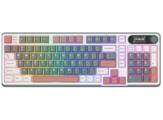 კლავიატურა Royal Kludge RK S98 RGB Mechanical Keyboard, Chartreuse switch, Smart Display, Hot Swappable, Type-C wired, Bluetooth 5.0, 2.4GHz, Camping