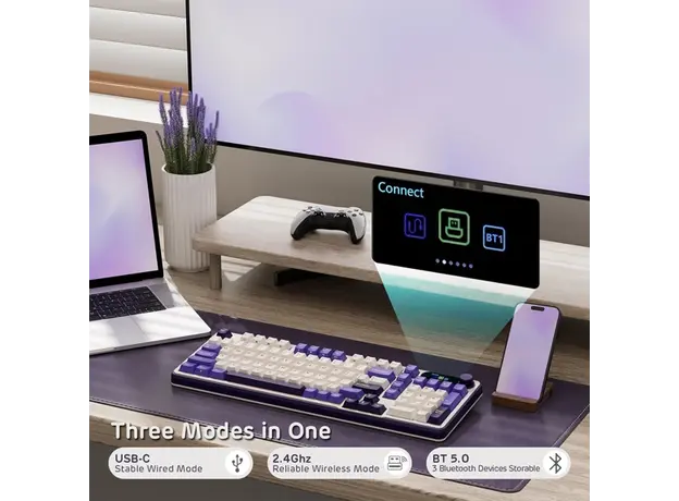 კლავიატურა Royal Kludge RK S98 RGB Mechanical Keyboard, Brown switch, Smart Display, Hot Swappable, Type-C wired, Bluetooth 5.0, 2.4GHz, Blackberry, 4 image