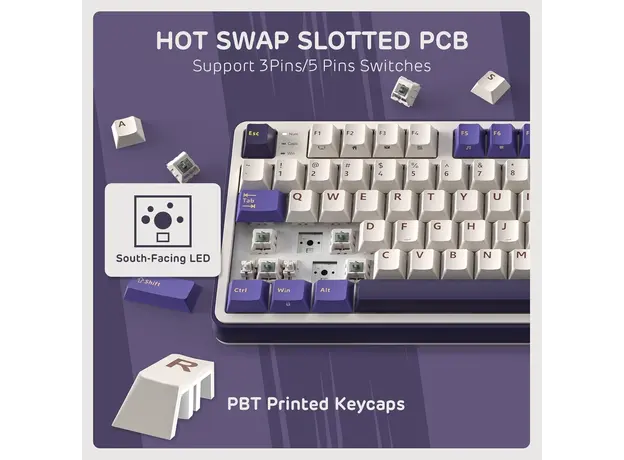 კლავიატურა Royal Kludge RK S98 RGB Mechanical Keyboard, Brown switch, Smart Display, Hot Swappable, Type-C wired, Bluetooth 5.0, 2.4GHz, Blackberry, 8 image