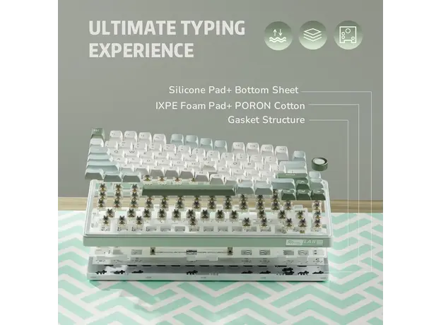 კლავიატურა Royal Kludge RK R75 RGB Mechanical Keyboard, K silver switch, Hot Swappable, Type-C wired, Sky Cyan, 3 image