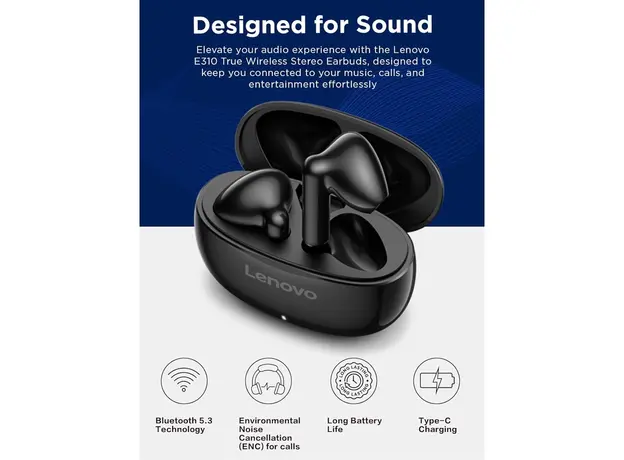 ყურსასმენი Lenovo E310 True Wireless Stereo Earbuds standalone-black, 5 image