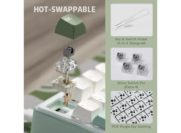 კლავიატურა Royal Kludge RK R75 RGB Mechanical Keyboard, K silver switch, Hot Swappable, Type-C wired, Sky Cyan, 4 image