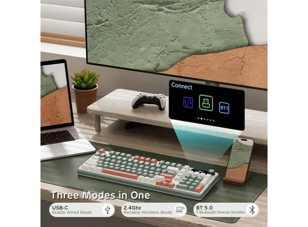 კლავიატურა Royal Kludge RK S98 RGB Mechanical Keyboard, Chartreuse switch, Smart Display, Hot Swappable, Type-C wired, Bluetooth 5.0, 2.4GHz, Camping, 5 image