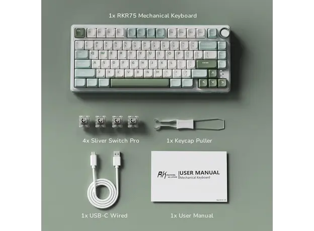კლავიატურა Royal Kludge RK R75 RGB Mechanical Keyboard, K silver switch, Hot Swappable, Type-C wired, Sky Cyan, 6 image
