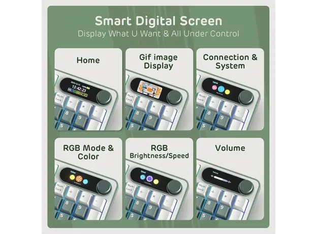 კლავიატურა Royal Kludge RK S98 RGB Mechanical Keyboard, Brown switch, Smart Display, Hot Swappable, Type-C wired, Bluetooth 5.0, 2.4GHz, Camping, 6 image