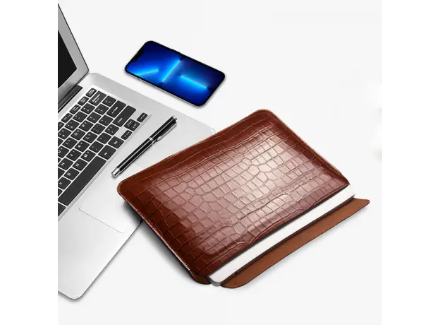 ნოუთბუქის ქეისი WiWU 13.3'' Skin Croco Geniunie Leather Sleeve Brown, 9 image
