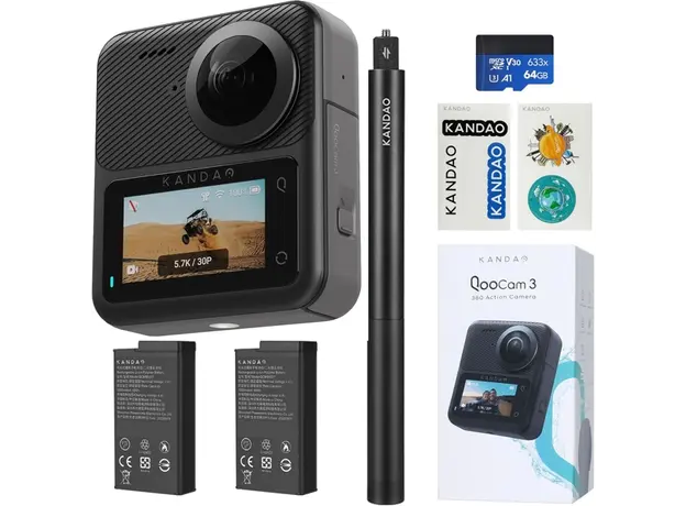 ექშენ კამერა KanDao Q23G-02 QooCam 3, 62MP, 360 Action Camera Travel Combo, Black, 2 image