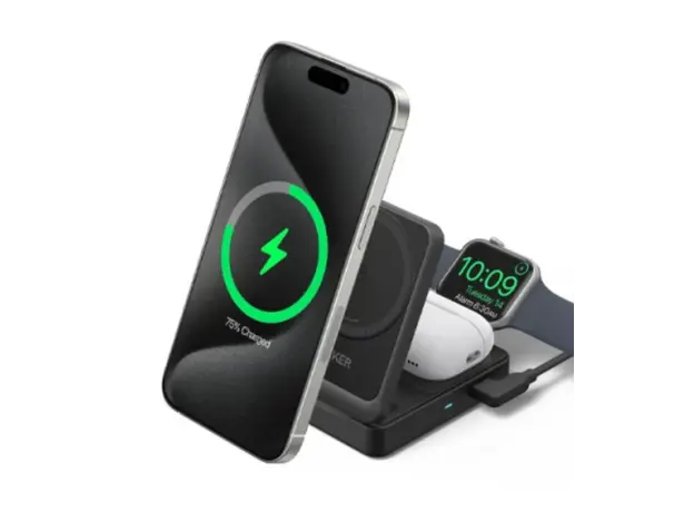 პორტატული დამტენი Anker MagGo Wireless Charging Station (15W, Foldable 3-in-1) bundle cable and charger, 3 image