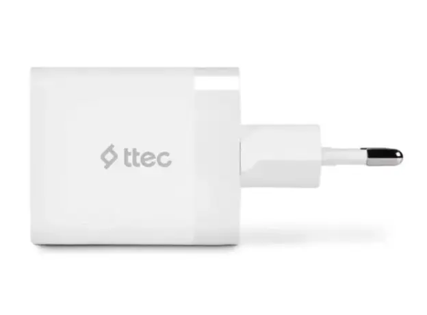 ადაპტერი TTEC SMARTCHARGER DUO PD 45W TRAVEL FAST CHARGER USB-C+USB-A WHITE, 3 image