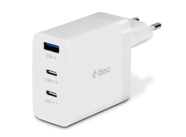 ადაპტერი TTEC SMARTCHARGER TRIO GAN 65W PD TRAVEL FAST CHARGER 2 USB-C+USB-A WHITE, 2 image