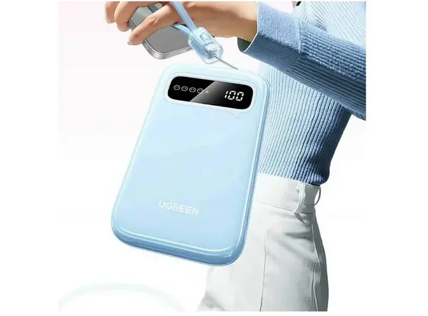 პორტატული დამტენი UGREEN PB522 (45423B), 10000mAh, USB, Type-C, Power Bank, Blue, 4 image