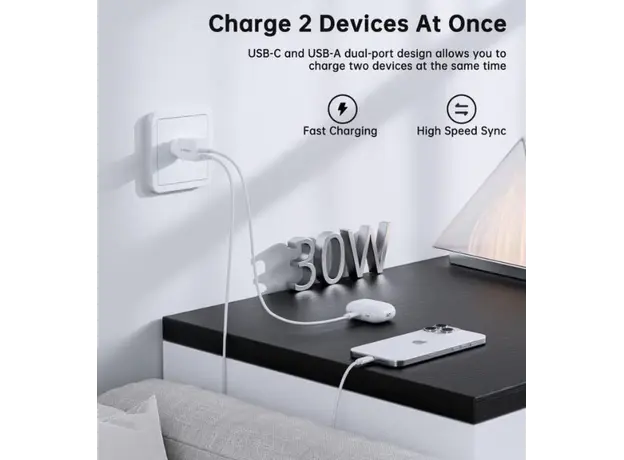 ადაპტერი CHOETECH PD5012 NexGen Mini PD30W/White, 4 image