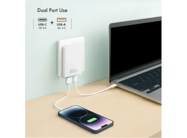 დამტენი Logilink PA0368 USB-A &amp; USB-C GaN (PD) Charger 65W White, 3 image