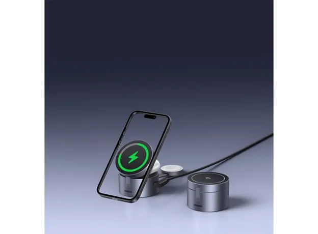 უსადენო დამტენი UGREEN W712 (65148) Magflow Qi2.2, 15W, 3in1 Wireless Charger, Grey, 8 image