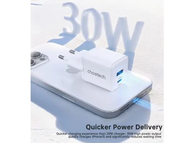 ადაპტერი CHOETECH PD5012 NexGen Mini PD30W/White, 3 image