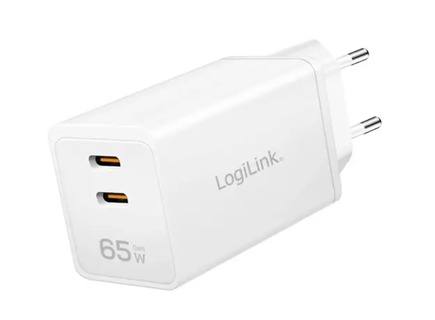დამტენი Logilink PA0367 2xUSB-C (PD 3.0/QC 4.0) GaN Fast Charger 65W White