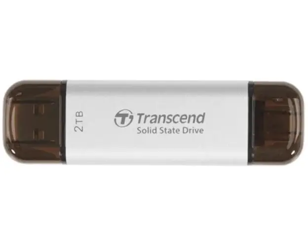 გარე მყარი დისკი Transcend 2TB, External SSD, ESD310S, USB 10Gbps, Type C/A, Silver
