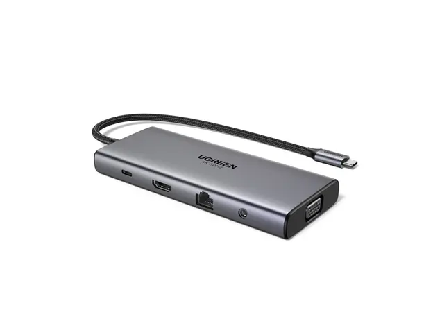 USB-C ჰაბი UGREEN CM639 (45520), Type-C, USB-A, HDMI, VGA, RJ45, SD/TF, 3.5MM, PD, 11-in-1 USB-C Hub, Grey, 3 image