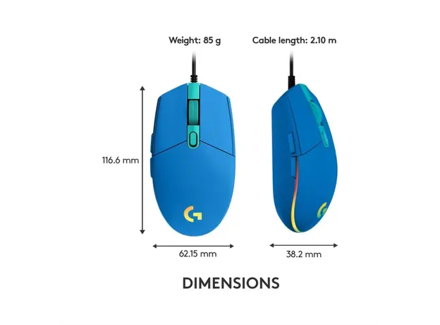 მაუსი LOGITECH G203 LIGHTSYNC Corded Gaming Mouse - BLUE - USB, 4 image