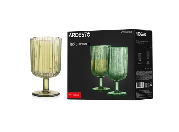 ჭიქების ნაკრები Ardesto Glasses set, 300ml, 2pcs, glass, green, 4 image