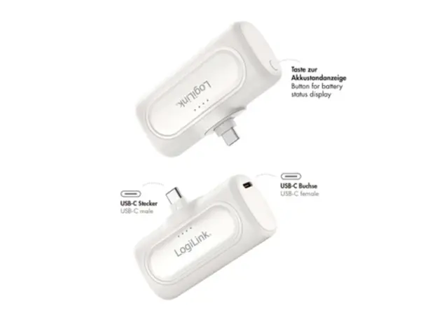 პორტატული დამტენი Logilink PA0349W 5000 mAh 2xUSB-C Quick Charge Function Power Bank White, 2 image