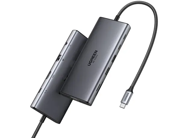 USB-C ჰაბი UGREEN CM639 (45520), Type-C, USB-A, HDMI, VGA, RJ45, SD/TF, 3.5MM, PD, 11-in-1 USB-C Hub, Grey, 4 image