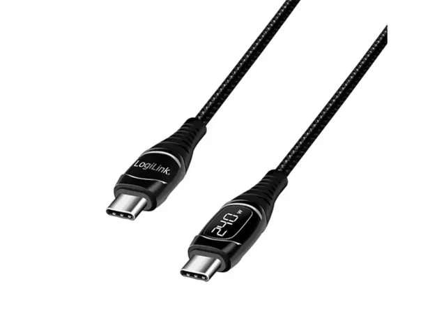 კაბელი Logilink CU0185 USB Type-C 240W PD Fast Charger Cable With E-mark &amp; Display Black 2m, 4 image