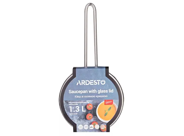 ქვაბი Ardesto Saucepan with glass lid Gemini Liguria, 1.3l, stainless steel, 3 image