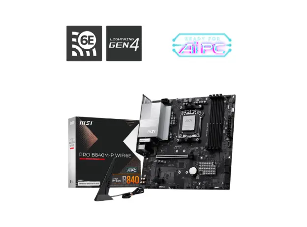 დედა დაფა MSI Motherboard PRO B840M-P WIFI6E sAM5 B840 4xDDR5 M.2 HDMI WiFi BT mATX, 2 image