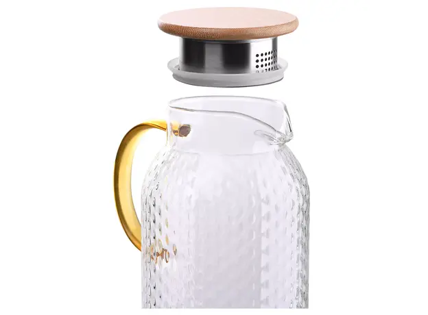დოქი Ardesto Pitcher with lid Dew 1500ml, borosilicate glass, stainless steel, bamboo, transparent, 3 image