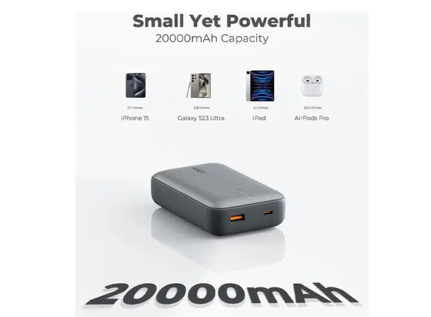 პორტატული დამტენი AUKEY PB-Y57 20000mAh 22.5W 1A1C with C-C30CM data cable Storm Gray, 3 image