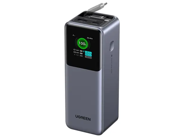 პორტატული დამტენი UGREEN PB726 (55987B) Nexode, 20000mAh, USB, Type-C, Power Bank With Retractable Type-C Cable, Grey, 2 image