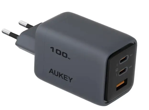ადაპტერი AUKEY PA-C5 charger total power 100W three-port 2C1A global fast charging dark gray, 2 image