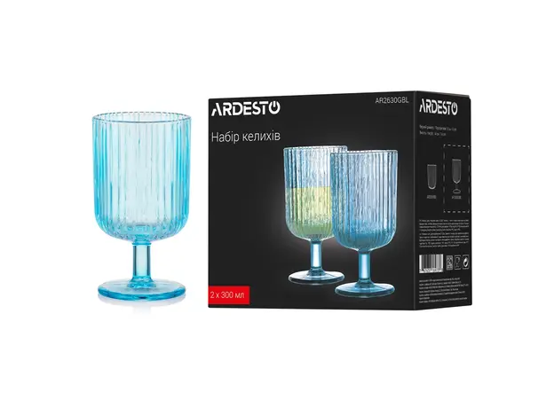ჭიქების ნაკრები Ardesto Glasses set, 300ml, 2pcs, glass, blue, 4 image