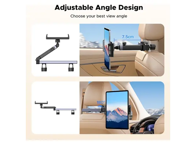 პლანშეტის დამჭერი UGREEN LP904 (55443), Car Headrest Tablet Holder, Black/Grey, 4 image