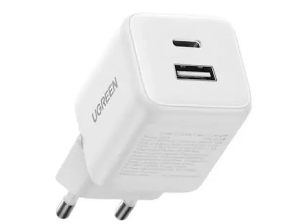 ადაპტერი UGREEN X514 (65006), 20W, 2 Port, Type-C, USB A, GaN Fast Charger, White