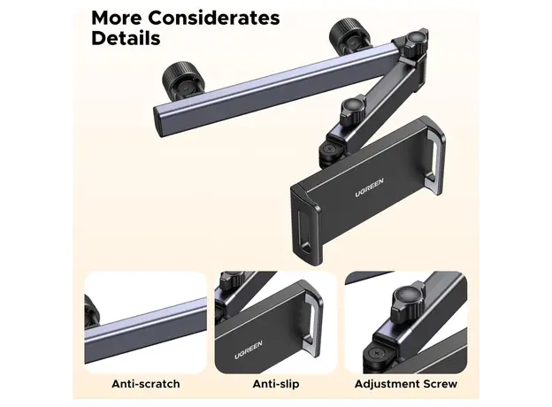 პლანშეტის დამჭერი UGREEN LP904 (55443), Car Headrest Tablet Holder, Black/Grey, 7 image